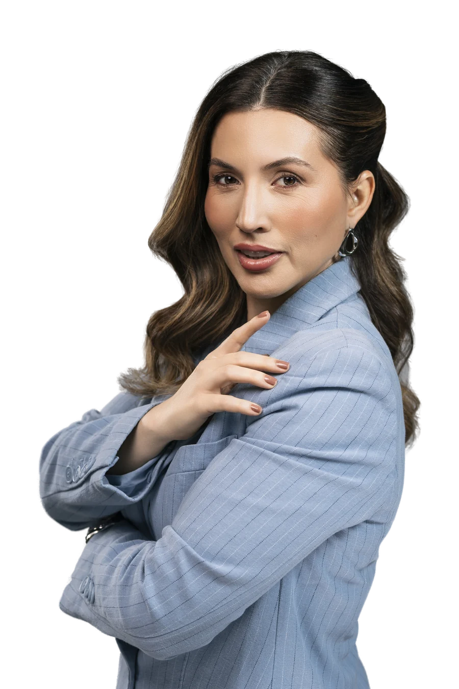 Vanessa Goltzman com blazer azul